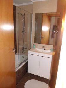 y baño con lavabo y ducha. en Apartamento Rio Lavilla, en Castañares de Rioja