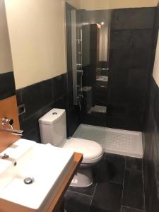 een badkamer met een toilet, een wastafel en een douche bij Casa M. in Candelaria