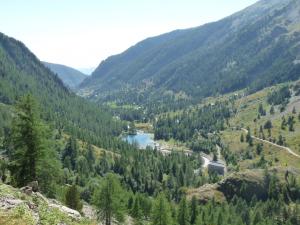 vistas a un valle de montaña con un lago en chez Sandrine et Olivier, en Belvédère