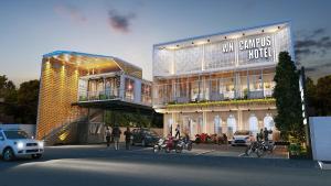 a rendering of a building with motorcycles in front of it at Hotel Wisata Niaga Campus in Purwokerto