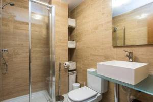a bathroom with a toilet and a sink and a shower at Apartment Villegas in Seville