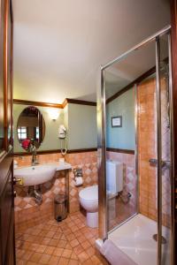 a bathroom with a toilet and a sink and a shower at Boutique Hotel Kokkino Spiti in Veria