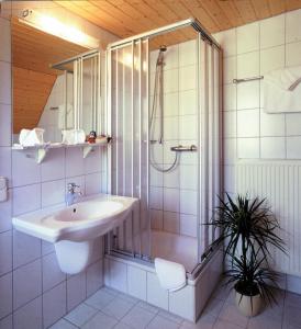 Koupelna v ubytování Hotel - Gasthof Spessarttor & Hotel Bergwiesen - Zimmer mit Balkon
