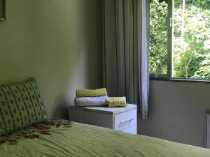 1 dormitorio con cama y ventana en Copacabana Verde, en Río de Janeiro