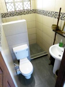 a bathroom with a toilet and a sink at Swahili Oasis in Diani Beach