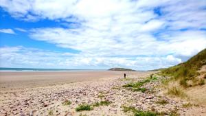 a person standing on a sandy beach at King's Head Inn in Llangennith