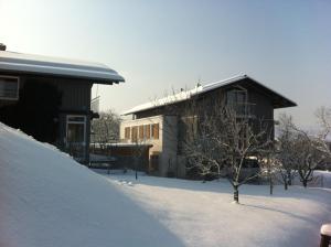a house in the snow next to a building at Ferienwohnungen Wagenstaller in Söllhuben