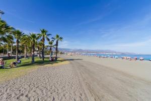 plaża z palmami i ludźmi siedzącymi na piasku w obiekcie Ana´s w mieście Torre del Mar