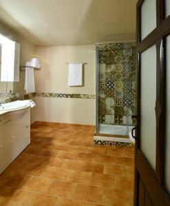 un bagno con doccia e lavandino di EVA & TRAVEL - El Cor del Montsant a Ulldemolins