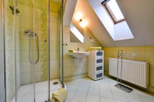 a bathroom with a shower and a sink at Pension Vila Hana in Loket