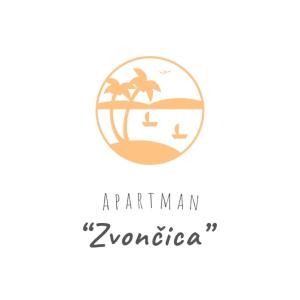 ein Logo für eine Urlaubsgesellschaft mit Strand und Palmen in der Unterkunft Apartman Zvončica in Vrsi