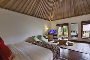 a bedroom with a bed and a tv in it at D'Legon Villas in Ubud