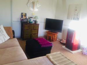 a living room with a couch and a flat screen tv at Cosy Apartment in Miltown Malbay