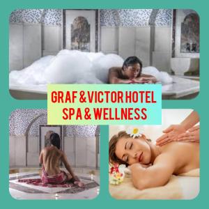 a collage of pictures of a woman in a hot tub at Graf Victor Hotel in Alanya