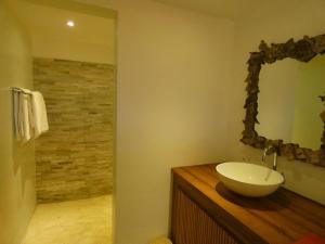 a bathroom with a sink and a mirror at LE TRANSAT in Ambatoloaka