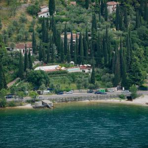 una vista de un cuerpo de agua con árboles en Residence Gardasee 2, en Torri del Benaco