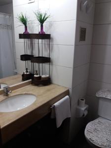 een badkamer met een wastafel en een toilet bij Teatinos 690 in Santiago