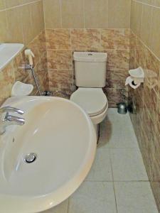 a bathroom with a white sink and a toilet at Arab Divers Dive Center and Bed & Breakfast in Aqaba