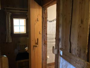 an open door to a bathroom with a shower at Waldheimathütten in Sankt Kathrein am Hauenstein +122 photos