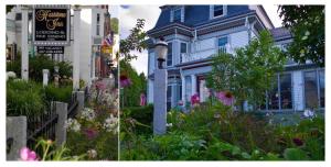 two pictures of a house with flowers in front of it at Hartstone Inn & Hideaway in Camden