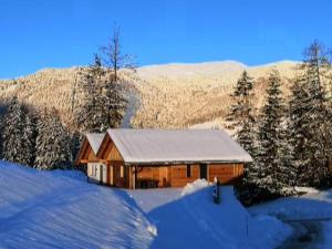 a large wooden house with snow on the roof at Chalet Frapes in San Martino in Badia