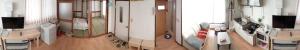 two views of a room with a skateboard ramp at Happy Apartment in Sapporo