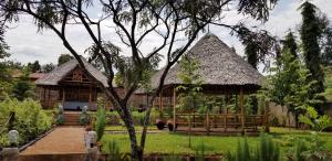 MsarangaにあるAivlys Lodge Kilimanjaroの茅葺き屋根の大きな木造家屋