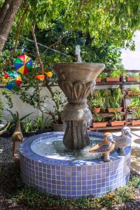 una fuente con dos patos sentados encima de ella en Casa Mirar Recife de Olinda en Olinda