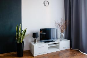 Televízia a/alebo spoločenská miestnosť v ubytovaní Apartament Europejski