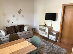 a living room with a couch and a flat screen tv at Ferienwohnung Nr.1 in Hollenstein an der Ybbs