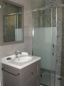 W łazience znajduje się umywalka i prysznic. w obiekcie LA MAISON D'HENRI w mieście Chauvigny