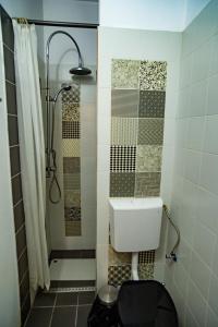 La salle de bains est pourvue d'une douche et de toilettes. dans l'établissement Cloud 9 Living, à Bucarest