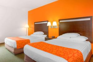 2 camas en una habitación de hotel con paredes de color naranja en Howard Johnson by Wyndham Beckley, en Beckley
