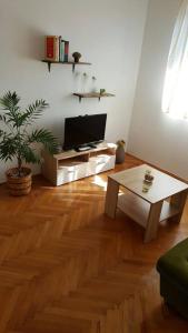 a living room with a television and a coffee table at Apartmani Ante in Posedarje