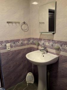 a bathroom with a sink and a mirror at Irina's Guesthouse in Mestia +30 photos