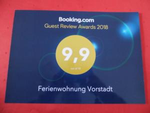 Certifikát, hodnocení, plakát nebo jiný dokument vystavený v ubytování Ferienwohnung Vorstadt