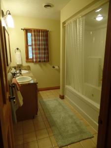 a bathroom with a sink and a shower at Creekside Paradise Bed and Breakfast in Robbinsville