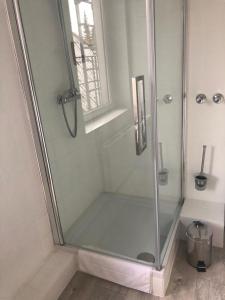 a shower with a glass door in a bathroom at Hotel Oldesloer Hof in Bad Oldesloe