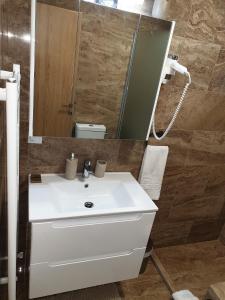 a bathroom with a white sink and a mirror at Nature House Predeal in Predeal