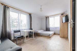 a room with a bed and a table and a couch at Pokoje Gościnne Lipowa in Sztutowo