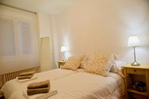 um quarto com uma cama com duas almofadas em Casa Andrea em Pamplona