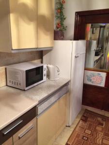 eine Küche mit einer Mikrowelle und einem Kühlschrank in der Unterkunft Vasile Alecsandri 60 ap 49 in Chişinău