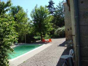 Saint-Jean-et-Saint-Paul的住宿－德高塔姆紅磨坊住宿加早餐旅館，一座树木繁茂的庭院内的游泳池