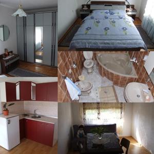 a collage of pictures of a kitchen and a bathroom at Đokić apartmani in Soko Banja