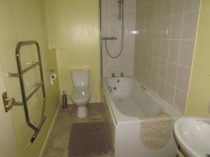 a bathroom with a toilet and a tub and a sink at Altnaharra Hotel in Lairg