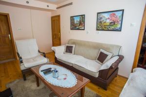 uma sala de estar com um sofá e uma mesa de centro em Apartmani Mila em Žabljak