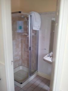 La salle de bains est pourvue d'une douche et d'un lavabo. dans l'établissement Tir Na Nog B&B, à Cashel