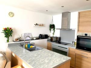 a kitchen with a sink and a counter top at Home Crowd Luxury Apartments- Hamilton House in Doncaster