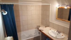 a bathroom with a sink and a bath tub at Se reconnecter à la nature au gîte 3 étoiles de Montager à Saint André de Chalencon in Saint-André-de-Chalençon +111 photos