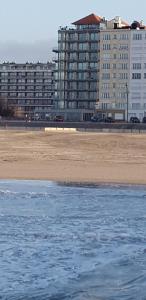 a view of a beach with buildings in the background at IDEAL TOWER DAKTERRAS in Blankenberge